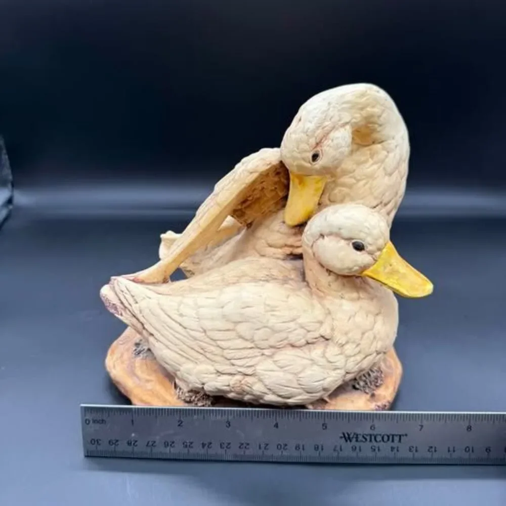Vintage Silvano Duck Pair Figurine Preening Ducks Ceramic Sculpture Signed 7”
